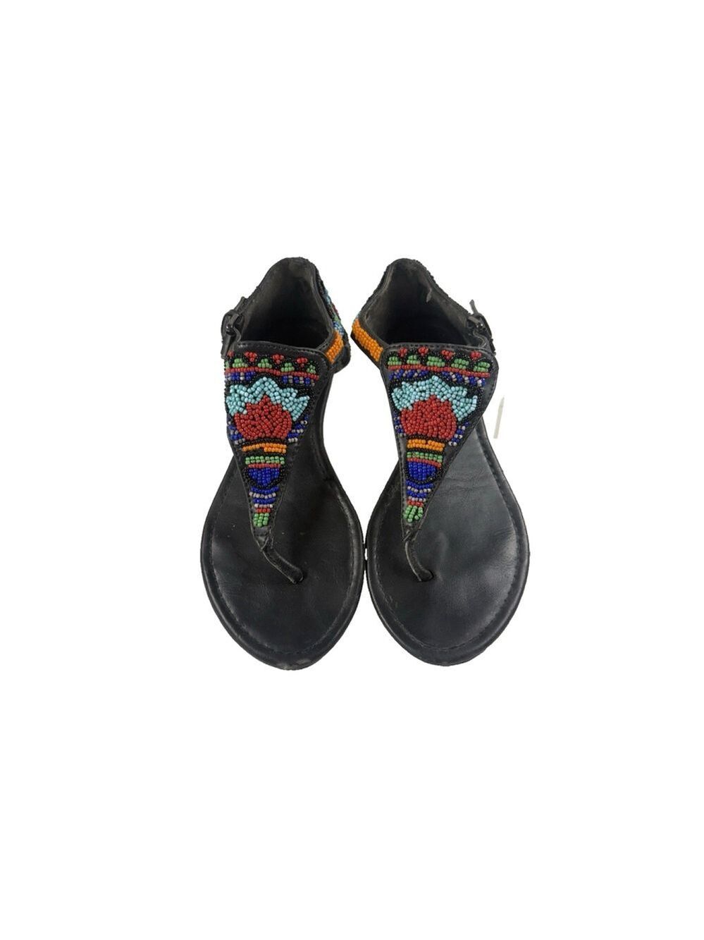 Coconuts leather beaded sandals black with side adjusting ankle size 6.5